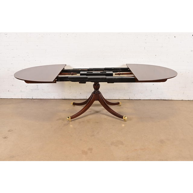 Wood Baker Furniture Georgian Banded Cherry Wood Pedestal Extension Dining Table, Newly Refinished For Sale - Image 7 of 14