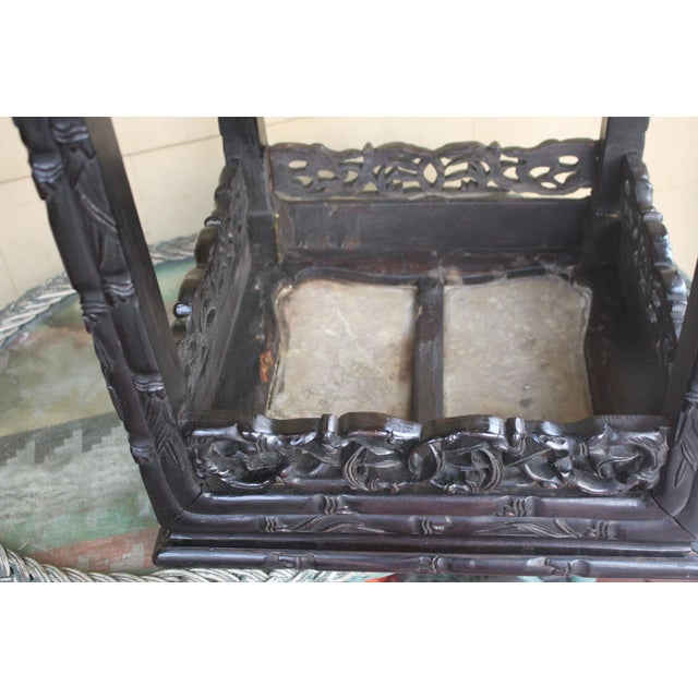 Antique Qing Era Chinese Hand-Carved Wood Table With Inset Marble Top For Sale In Boston - Image 6 of 9