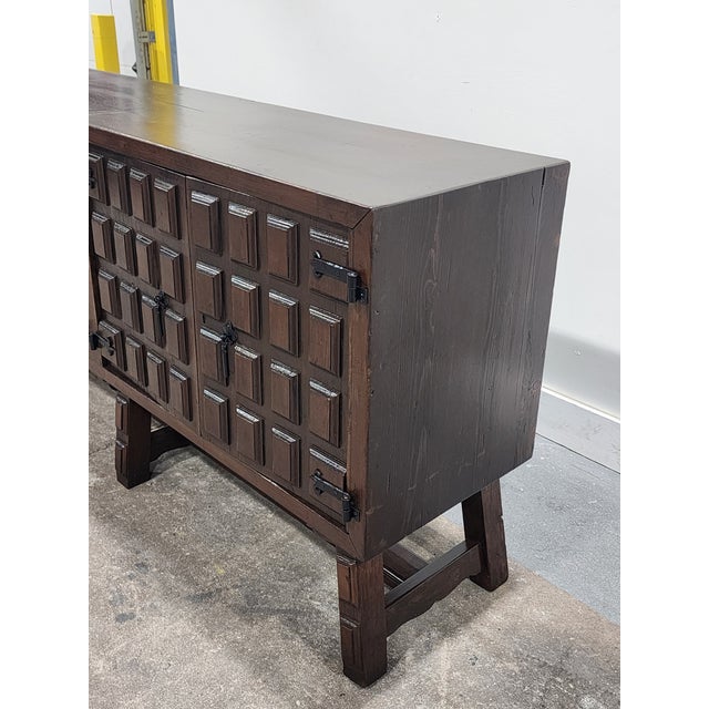 Antique Early 20th Century Spanish Baroque Catalan Carved Wood Credenza For Sale - Image 4 of 16