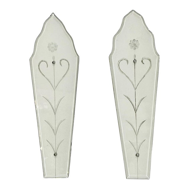 Early 20th Century Pair Art Nouveau Etched Glass Door Push Plates