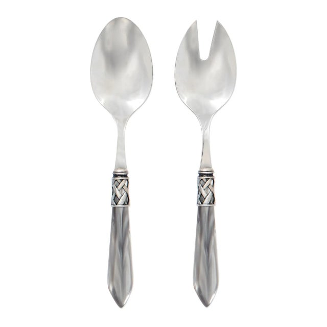 VIETRI Aladdin Antique Light Gray Salad Server Set For Sale - Image 11 of 11