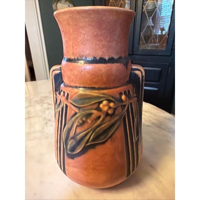 Sculpture Materials Roseville Laurel Art Pottery Persimmon Color Vase #667- 6 Ca. 1934 For Sale - Image 7 of 7