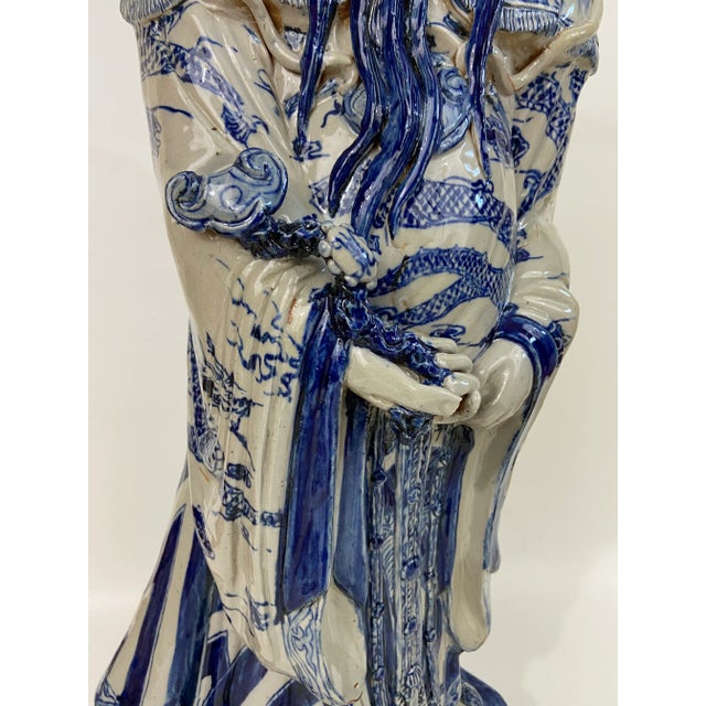 Chinese Large Blue and White Immortal Statue For Sale - Image 3 of 12