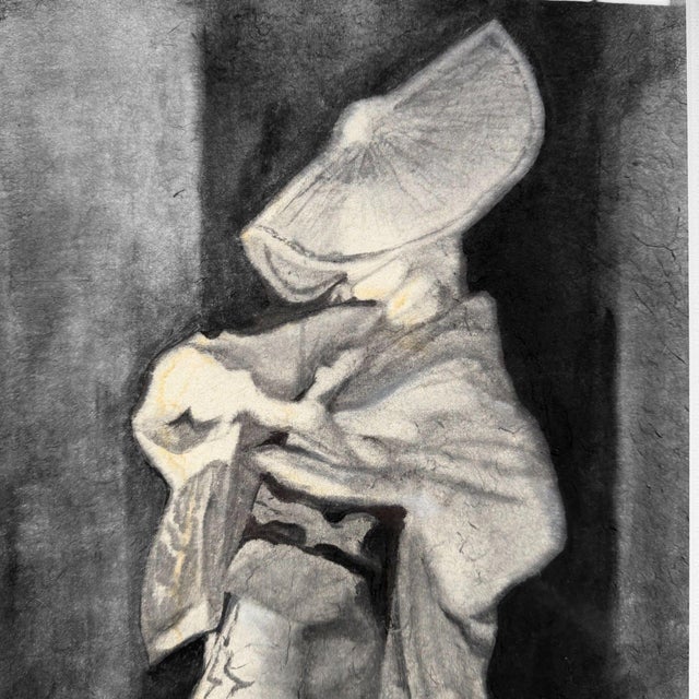 Paper Kazuo, Dancing Woman in Kimono, 1970s, Ink Painting on Kōzo Washi Paper, Framed For Sale - Image 7 of 10