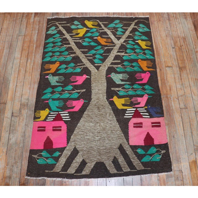 Vintage Pictorial Kilim - 3'2" x 4'8" For Sale In New York - Image 6 of 7