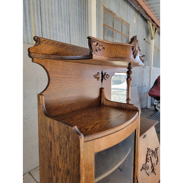 1910s Antique Side by Side Desk, Display and Storage Cabinet. Tiger Oak Circa. 1900 For Sale - Image 5 of 18