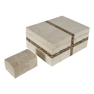 Mid 20th Century Tessellated and Bone Inlay Boxes in the Style of Maitland Smith Set of 2 For Sale