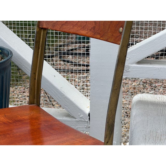 Wood Restored 1900s Antique Child's School Chair Gold Painted Metal With Red Mahogany Colored Stained Wood Seat & Back Wooden Kindergarten Chair For Sale - Image 7 of 18