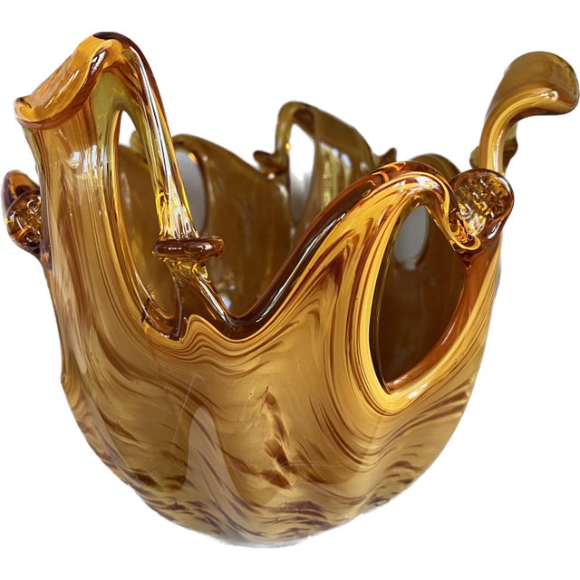 Late 20th Century Murano Wavy Glass Vase With Tiger Like Design Chairish