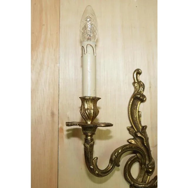Rococo Large Vintage French Bronze Candle Wall Lights, 1920s, Set of 2 For Sale - Image 3 of 18