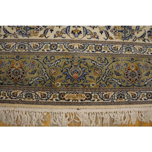 1940s Ivory Floral Antique Persian Formal Kashan Carpet 10' X 16' Knotted Pile Wool Rug For Sale - Image 10 of 12