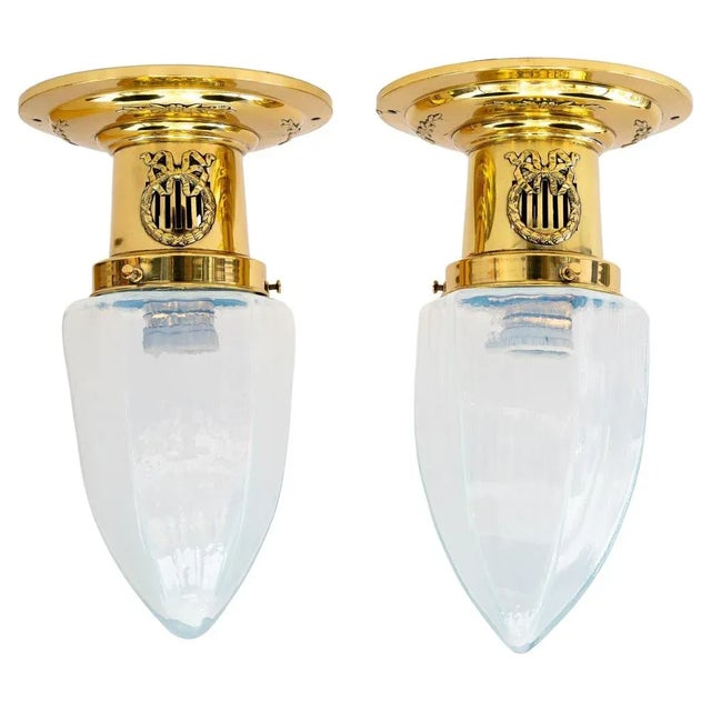 Art Deco Ceiling Lamps with Opaline Glass Shades, 1920s, Set of 2 For Sale - Image 12 of 12