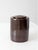 Vintage mid-century studio pottery lidded canister with a rich iron brown glaze and clean cylindrical form. The hand-...