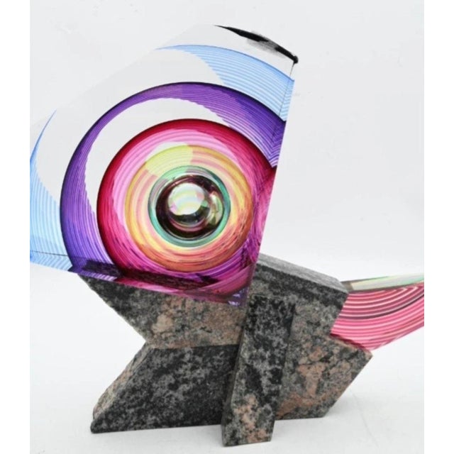 1990s Kit Karbler and Michael David Art Glass and Granite Base Sculpture '' Third Conversation'' For Sale - Image 10 of 11