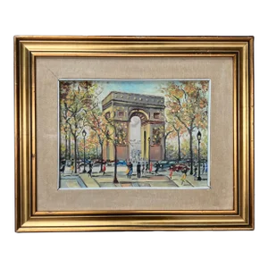 1950’s Original Paris Street Scene Arc De Triomphe Painting