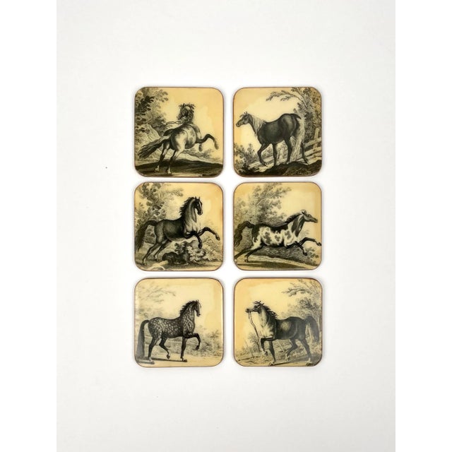 Lacquered Wood Horse Coasters, Italy, 1950s, Set of 6 For Sale - Image 4 of 18