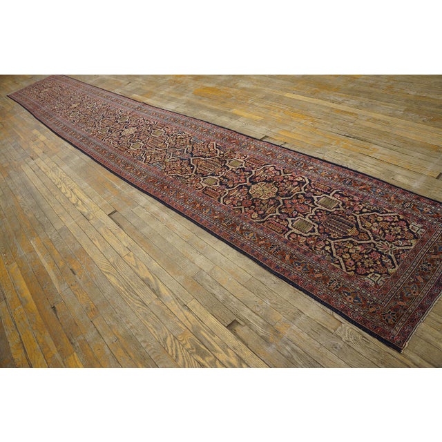 Persian 1920s Black Geometric Antique Persian Sarouk Rug 2' 7'' X 19' 0'' Handknotted Wool Carpet For Sale - Image 3 of 18