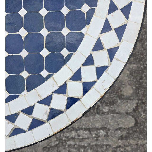 24" Handcrafted Moroccan Mosaic Zellige Dining Table / Blue and White Cr4 For Sale - Image 4 of 6