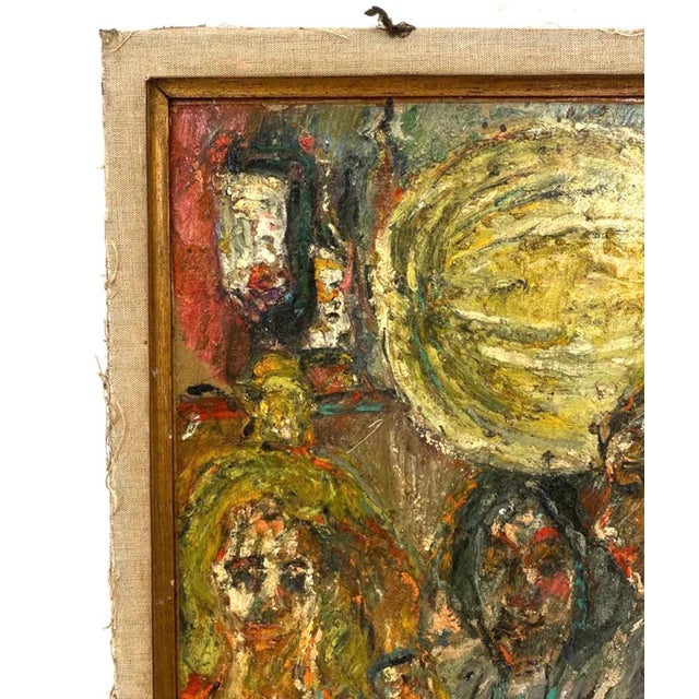 David Azuz, Israeli French David Azuz Naive Oil Painting Paris Bar Scene Colorful Fauvist, 1975 For Sale - Image 4 of 13