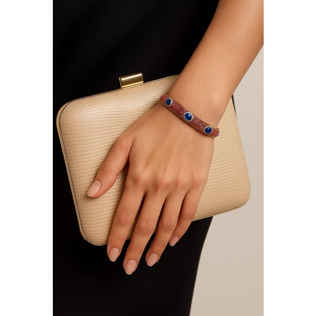 Bochic “Capri” Vintage Ruby, Sapphire & Diamond Bangle Set In 18K Gold & Silver For Sale - Image 4 of 11