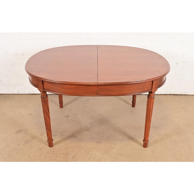 Wood Henredon Style French Regency Louis XVI Teak Extension Dining Table, Newly Refinished For Sale - Image 7 of 15