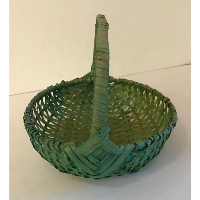 Vintage Asian Woven Green Basket With Handle For Sale - Image 4 of 8