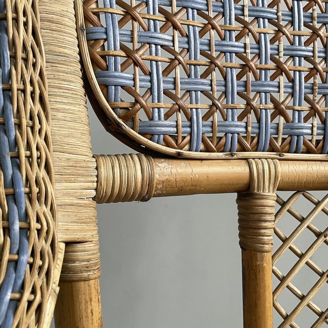 Wood Art Nouveau Italian Chairs in Rattan and Light Blue Rattan, 1900s, Set of 2 For Sale - Image 7 of 18