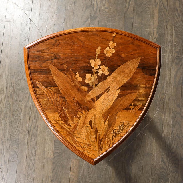Brown Art Nouveau Inlaid Naturalist Marquetry 2-Tier Side Table Signed Emile Galle For Sale - Image 8 of 18