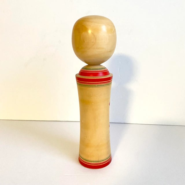 Kokeshi Doll Large Japanese Vintage Wooden Statue Hand Painted Artist Signed 11” Tall For Sale - Image 6 of 8