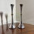 Beautiful brass on chrome candlesticks, good look and size! True Midcentury feel/design Stamped made in Japan on the bottom