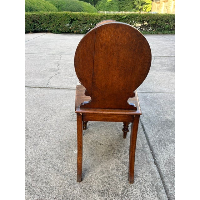 Pair of Early 19th Century English Regency Oak Hall Chairs With Carved Backs For Sale - Image 11 of 18