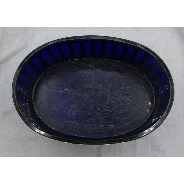 C. 1930s Art Deco Cobalt Glass & Silver Plated Serving Dish For Sale - Image 4 of 6