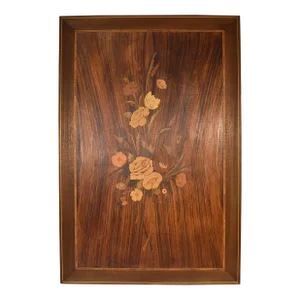 Vintage Mid-Century Modern Handmade Wood Marquetry Inlaid Flowers Wall Hanging