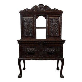 19th Century English Carved Oak Cabinet For Sale