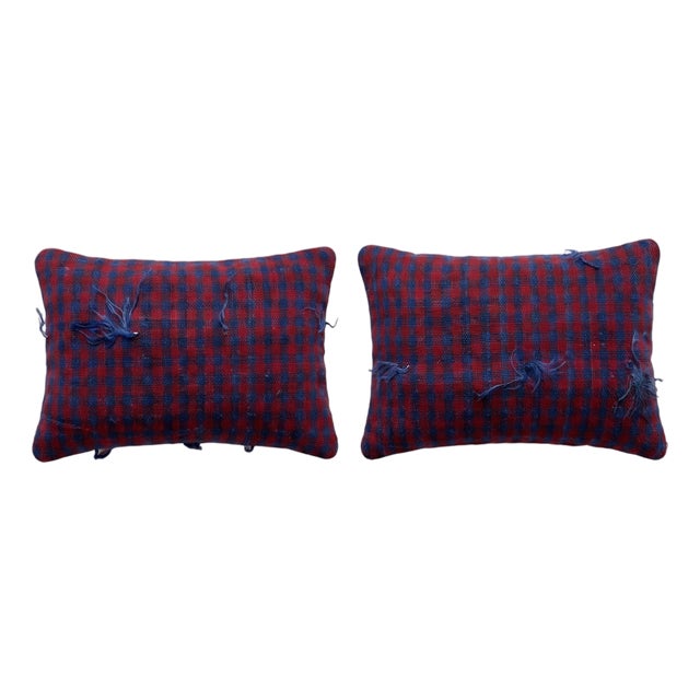 Turkish Oushak Lumbar Kilim Pillow Cover 15'' X 23'' - Set of Two For Sale