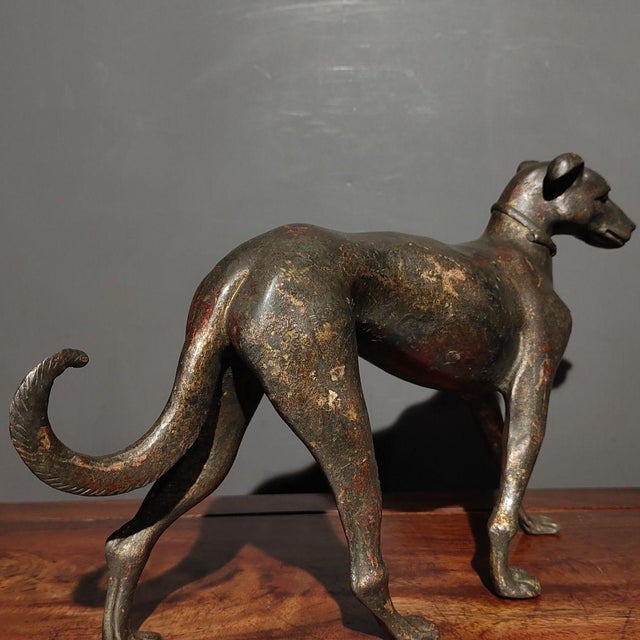 Early 20th Century Gilt Bronze Dog Figure – 7.9" Standing Hound Sculpture With Red Pigment For Sale - Image 4 of 9
