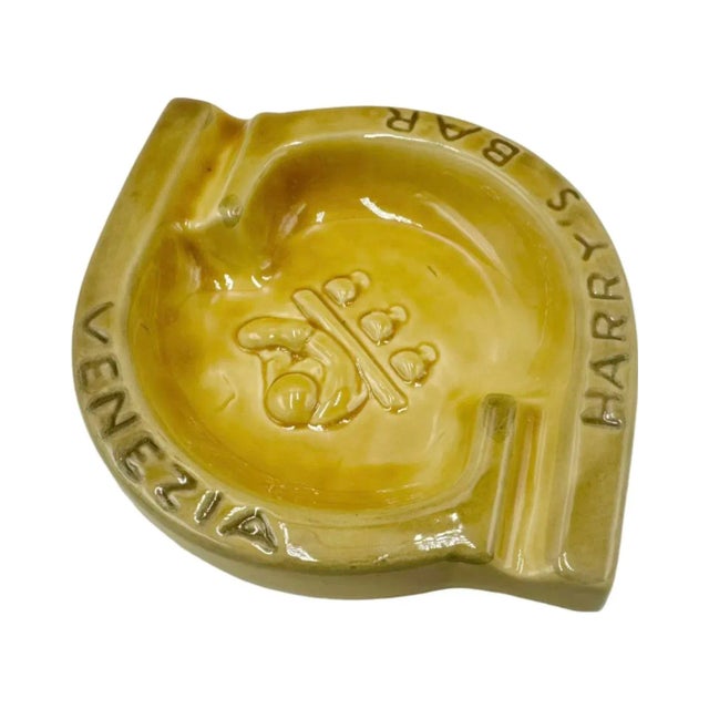 Vintage Harry's Bar Venezia Italy Ashtray Yellow Ceramic Dish For Sale - Image 11 of 12