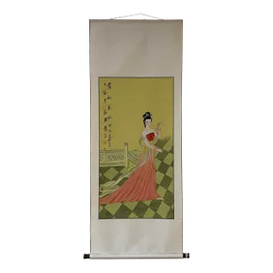 Chinese Color Ink TongStyle Lady Portrait Scroll Painting Wall Art