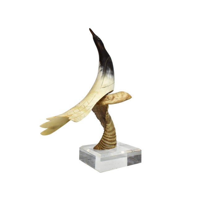 Mid-Century Modern Art Deco Horn Bird Carved Ram Horn Sculpture For Sale - Image 4 of 11