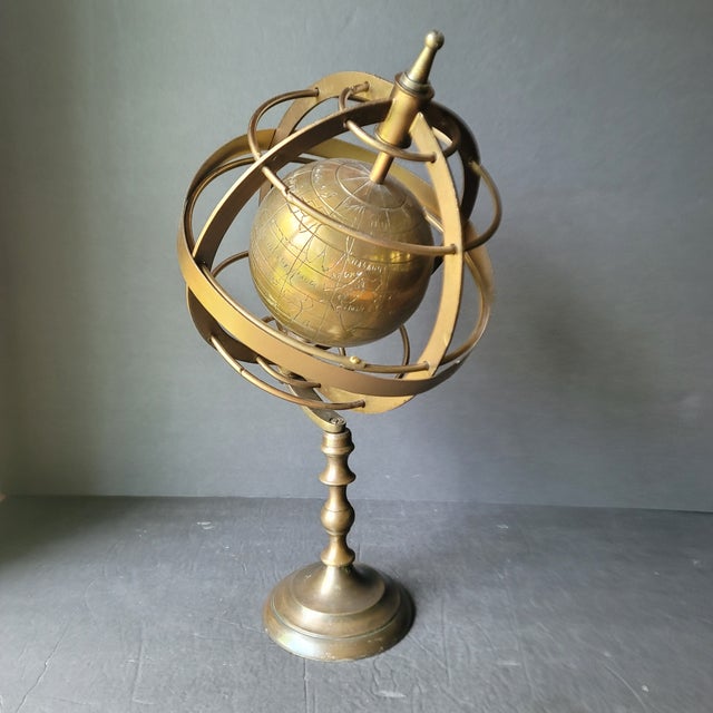 Traditional Late 20th Century Brass Gold-Tone Metal Globe on Tall Stand For Sale - Image 3 of 7