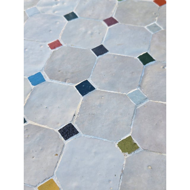 Moroccan 32” Handcrafted Off White, Multicolor Moroccan Mosaic Table / Sampler Style For Sale - Image 3 of 7