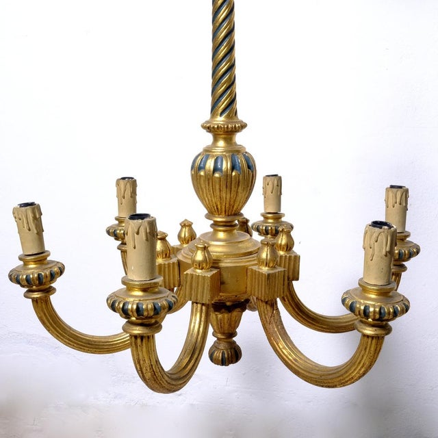 Gilded Wood 6-Arm Chandelier, 1940s For Sale - Image 12 of 18