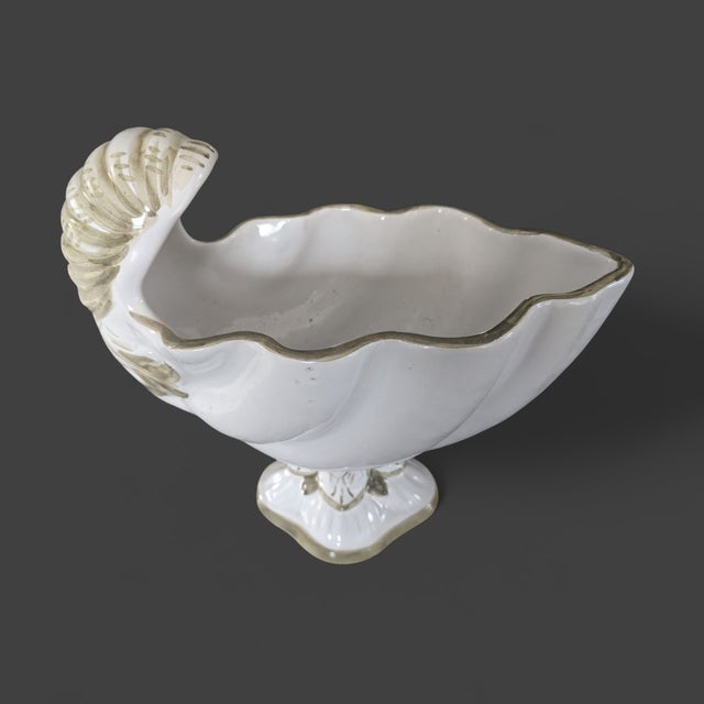 Ugo Zaccagnini Vintage Italian Neoclassical Nautilus Shell Ceramic Planter For Sale - Image 4 of 15