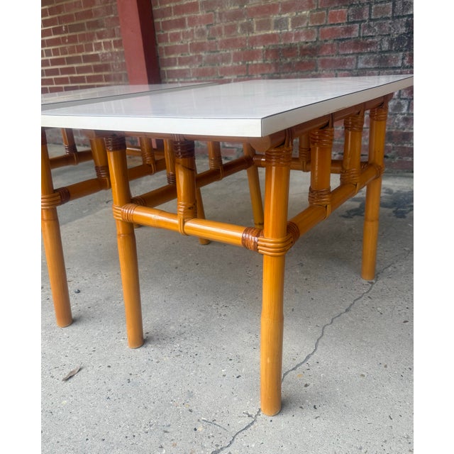 Ficks Reed Vintage Coastal John Wisner for Ficks Reed Style Rattan Side Tables - A Pair For Sale - Image 4 of 8