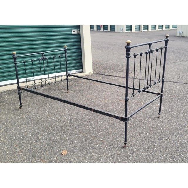 Antique Black Enamel Iron Bed For Sale - Image 4 of 12