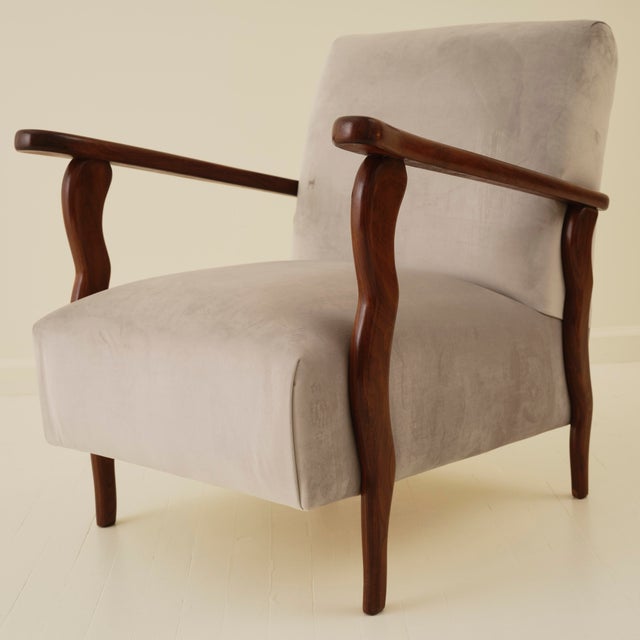 Wood Italian Art Deco Wavy Wood Armchairs, a Pair, 1940s For Sale - Image 7 of 10