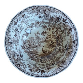 Late 19th Century Large Brown Staffordshire Transferware Bowl in the Peacock Pattern For Sale