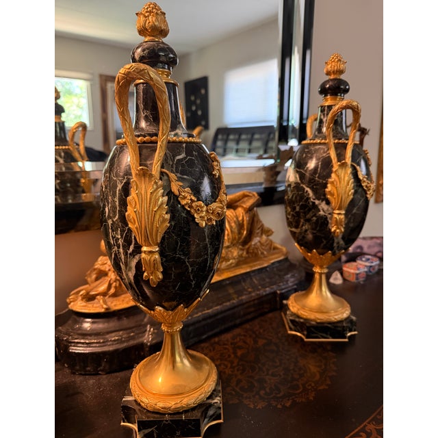 Stone Pair of 1870 French Louis XVI Gold and Marble Exceptional Cassoulets For Sale - Image 7 of 9