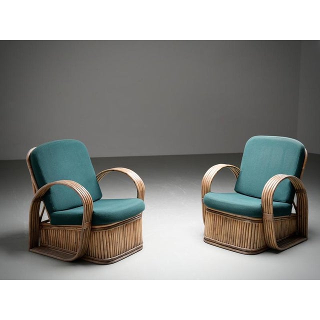Vintage Italian Rattan Lounge Chairs in Green Wool by Franco Albini, 1975, Set of 2 For Sale - Image 12 of 13