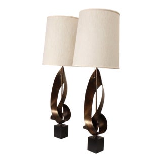 Pair of Vintage Brutalist Steel "Ribbon" Table Lamps by Richard Barr for Laurel For Sale